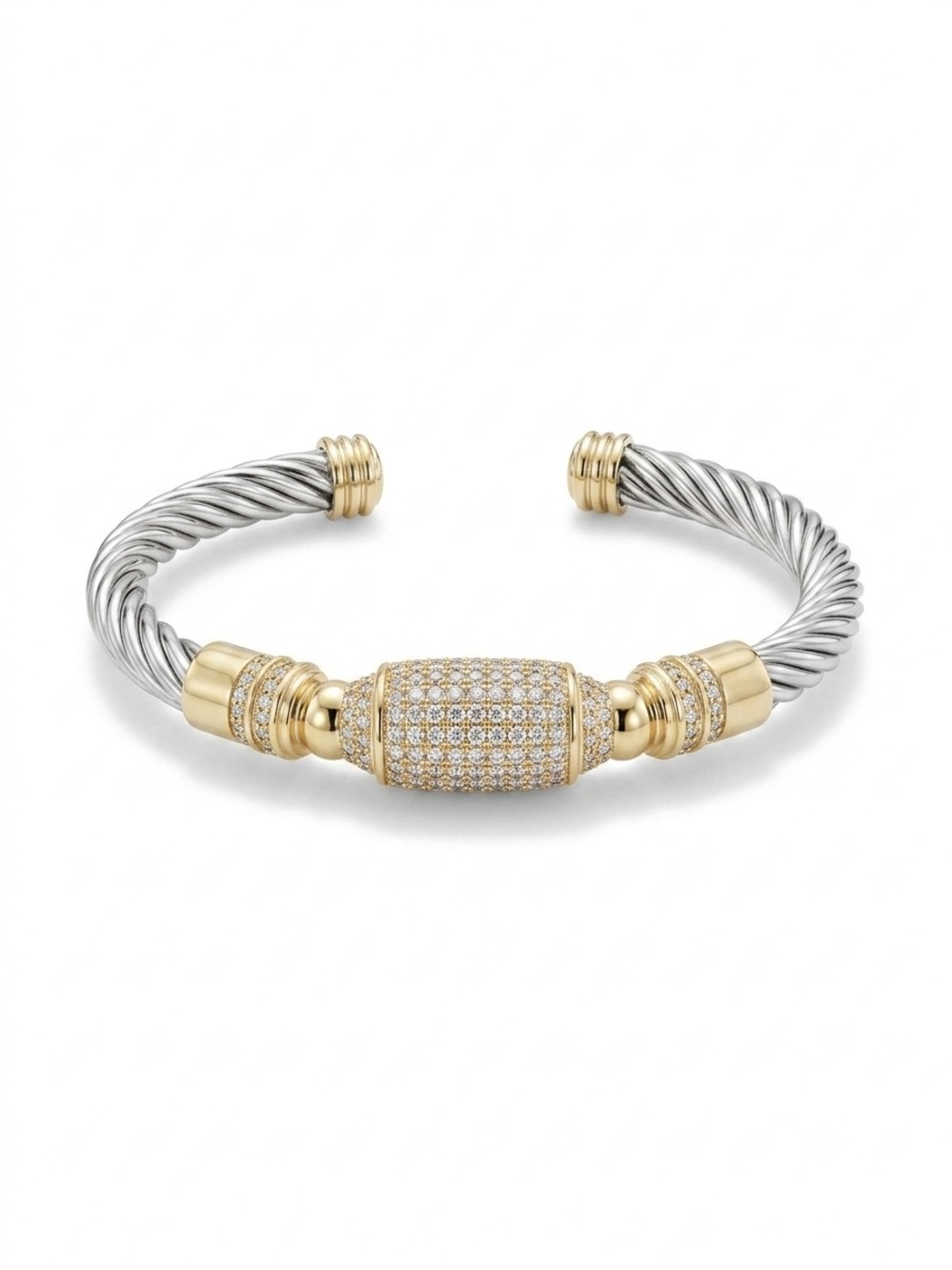 New Elegant Two-Tone Pave Cable Cuff Bracelet - Gold and Silver